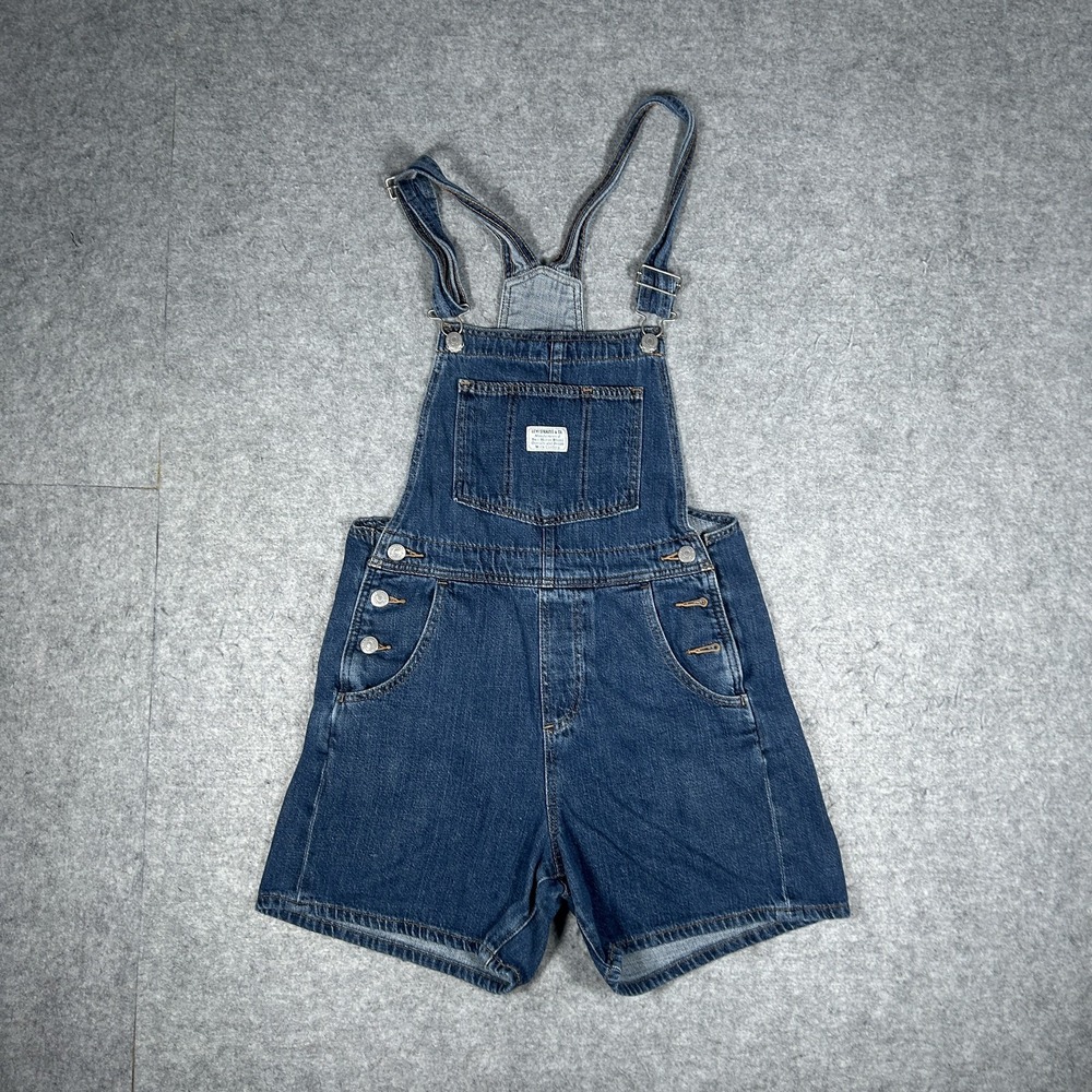 Levi's Denim Overalls Womens XS(28x4) Medium Wash Blue Shortalls Koi Embroidery